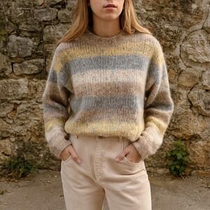 Intermix Sweater Womens Small Striped‎ Alpaca Cotton Wool Blend Cozy Chunky Knit